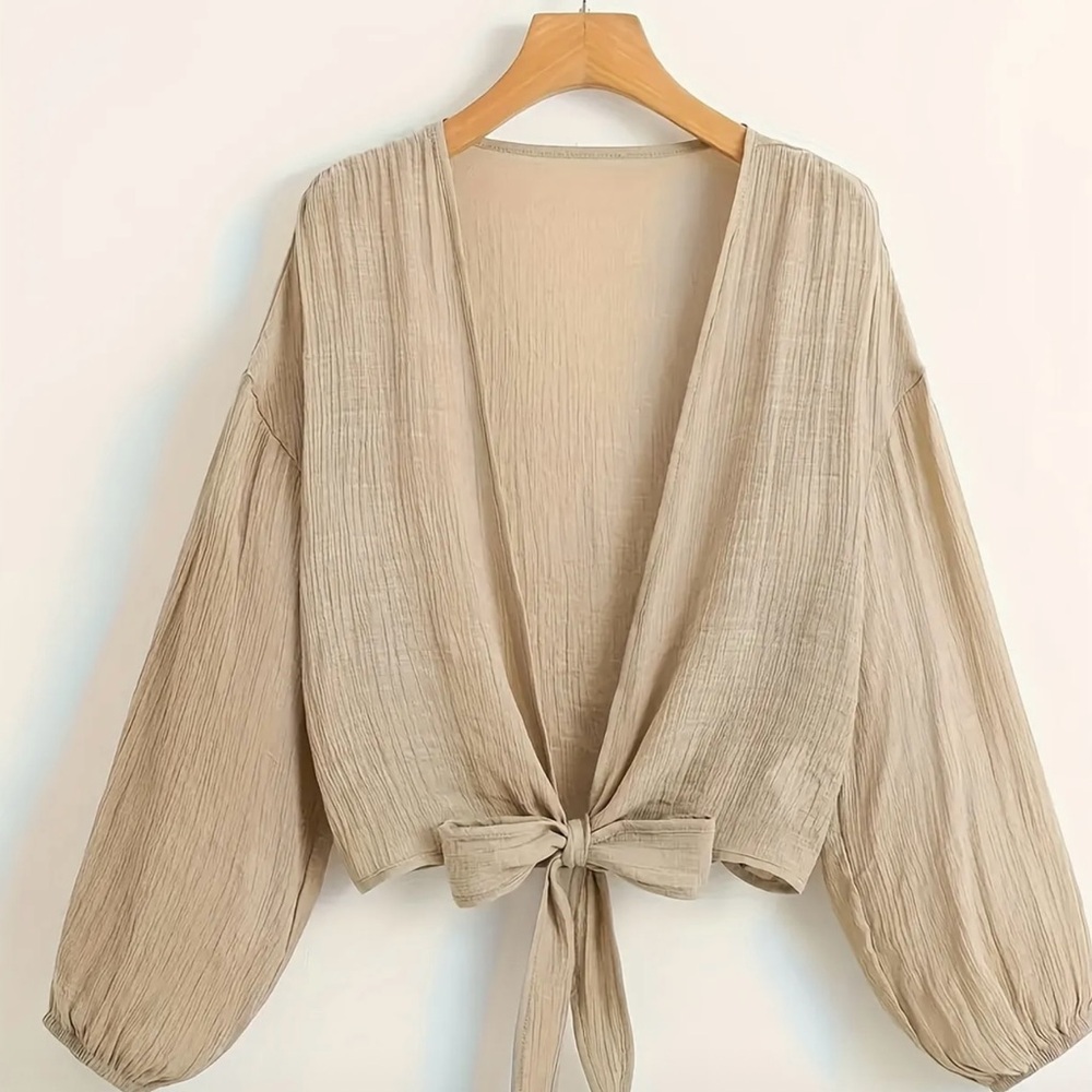 Elegant NWOT, Beige Open Front Women's Top 1XL